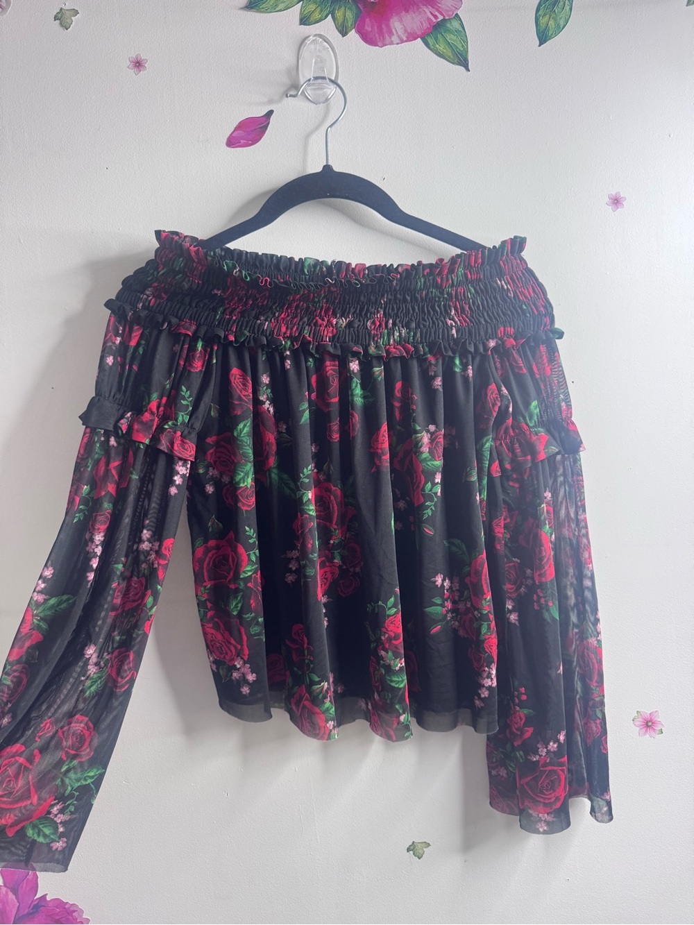 Altar'd State Black Floral Off-Shoulder Blouse